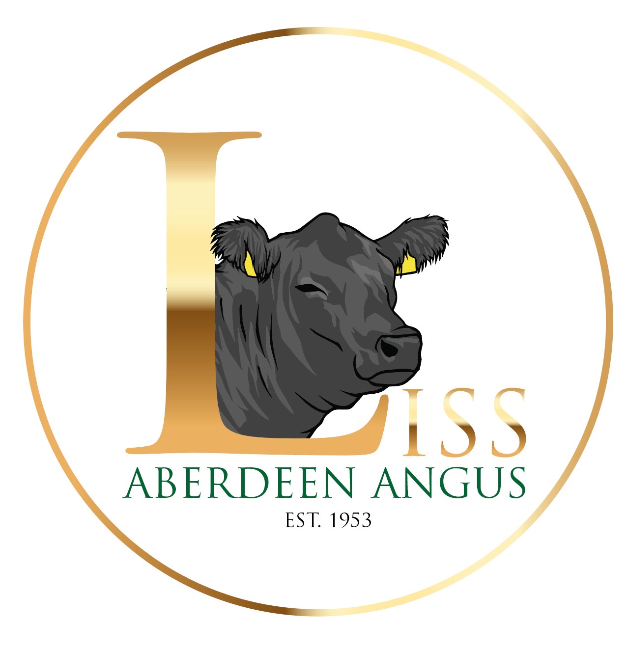 Logo of Liss Angus with a head of an Angus heifer
